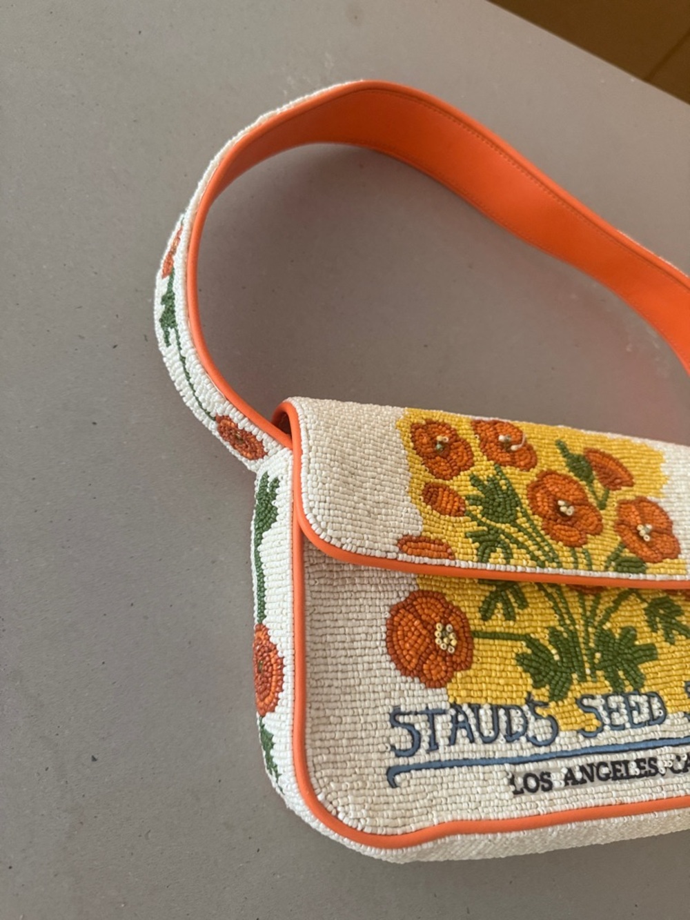 STAUD Seed Shop Beaded Floral Shoulder Bag — Orange and Cream California Poppy - Picture 5 of 5